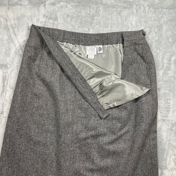 Koret Career Vintage Y2K Grey Herringbone 100% Merino Wool Midi Skirt Womens L - Picture 3 of 8